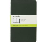 Moleskine Cahier Journal, Set 3 Notebooks with Plain Pages, Cardboard Cover with Visible Cotton Stiching, Colour Myrtle Green, Large 13 x 21 cm, 80 Pages