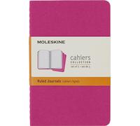 Moleskine Cahier Journal, Set 3 Notebooks with Ruled Pages, Cardboard Cover with Visible Cotton Stiching, Colour Kinetic Pink, Pocket 9 x 14 cm, 64 Pages