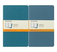 Moleskine Cahier Journal, Set 3 Notebooks with Ruled Pages, Cardboard Cover with Visible Cotton Stiching, Colour Brisk Blue, Large 13 x 21 cm, 80 Pages (Pack of 2)