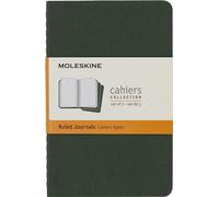 Moleskine Cahier Journal, Set 3 Notebooks with Ruled Pages, Cardboard Cover with Visible Cotton Stiching, Colour Myrtle Green, Pocket 9 x 14 cm, 64 Pages