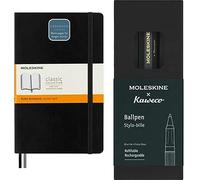 Moleskine Classic Notebook Expanded + Moleskine x Kaweco Rechargeable Ballpoint Pen, Ruled Soft Black Cover Notebook 13x21, Green Rechargeable Pen with Blue Ink
