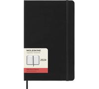 Moleskine Daily Agenda 12 Months 2024, Agenda 2024, Size Large 13x21, Hard Cover and Elastic Closure, Colour Black