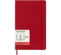 Moleskine Daily Agenda 12 Months 2024, Agenda 2024, Size Large 13x21, Hard Cover and Elastic Closure, Colour Scarlet Red