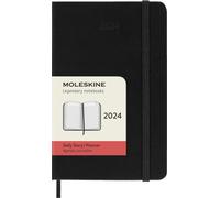 Moleskine Daily Agenda 12 Months 2024, Agenda 2024, Size Pocket 9x14, Hard Cover and Elastic Closure, Colour Black