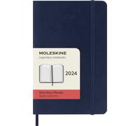 Moleskine Daily Agenda 12 Months 2024, Agenda 2024, Size Pocket 9x14, Soft Cover and Elastic Closure, Colour Sapphire Blue