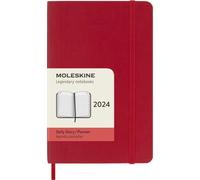 Moleskine Daily Agenda 12 Months 2024, Agenda 2024, Size Pocket 9x14, Soft Cover and Elastic Closure, Colour Scarlet Red