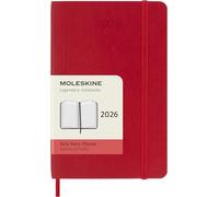Moleskine Daily Planner, Daily Agenda 2026 12 Months, With Soft Cover and Elastic Closure, Pocket Size 9x14, Red Color