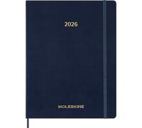 Moleskine Essential Planner 2025-2026, 15-Month Vertical Weekly Agenda, With Daily Time Slots, Flexible Cover, Blue Color, XXL Size 23.5x28.14
