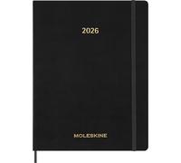 Moleskine Essential Planner 2025-2026, 15-Month Vertical Weekly Diary with Daily Time Slots, Flexible Cover, Black Color, XXL Size 23.5x28.14