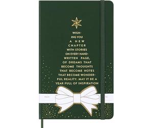 Moleskine Festive Notebook, Ruled Notebook, Hard Cover and Elastic Closure, Ideal as Christmas Gift, Color Green, Large Format 13 x 21 cm