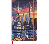 Moleskine I Am Shanghai Ruled Notebook, Hard Canvas Cover and Elastic Closure, Large 13 x 21 cm, Shanghai Theme