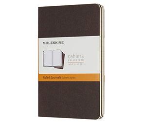 Moleskine notebook with cardboard cover from Cahiers collection, 3 piece set Lined Pocket Coffee brown
