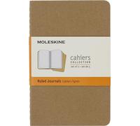 Moleskine Cahier Journal, Set 3 Notebooks with Ruled Pages, Cardboard Cover with Visible Cotton Stiching, Colour Kraft Brown, Pocket 9 x 14 cm, 64 Pages