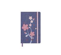 Moleskine Sakura Notebook, Notebook with Blank Pages, Hardcover in Fabric and Elastic Closure, with Greeting Card and Themed Stickers, Large Size 13 x 21 cm