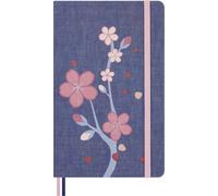 Moleskine Sakura Notebook, Notebook with Blank Pages, Hardcover in Fabric and Elastic Closure, with Greeting Card and Themed Stickers, Large Size 13 x 21 cm