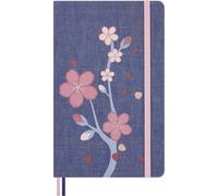 Moleskine Sakura Notebook, Notebook with Blank Pages, Hardcover in Fabric and Elastic Closure, with Greeting Card and Themed Stickers, Large Size 13 x 21 cm