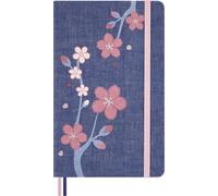 Moleskine Sakura Notebook, Ruled Notebook, Hardcover in Fabric and Elastic Closure, with Greeting Card and Themed Stickers, Large Size 13 x 21 cm