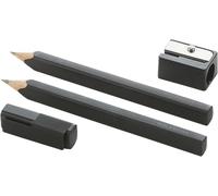 Moleskine Set of 2 2B Pencils With Sharpener, Cedar Wood Pencils With Rectangular Barrel and Steel Clip, Matte Black Finish, Adhesive Labels, Length With Cap 14 cm