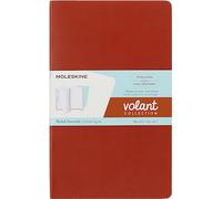 Moleskine Volant Journal, Set of 2 Notebooks With Detachable Ruled Pages, Soft Cover, Coral Orange and Aquamarine Blue, Large Format 13 x 21 cm, 124 Pages