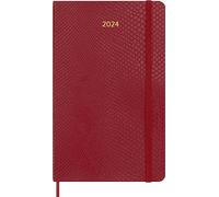 Moleskine Weekly Agenda 12 Months 2024 with Box, Agenda 2024, Size Large 13x21, Soft Cover and Elastic Closure, Faux Snakeskin Colour Red