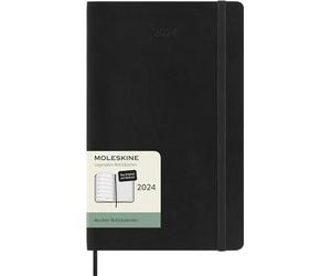 Moleskine Weekly Agenda with Space for Notes 12 Months 2024, Agenda 2024, Size Large 13x21, Soft Cover and Elastic Closure, Colour Black, in German Language