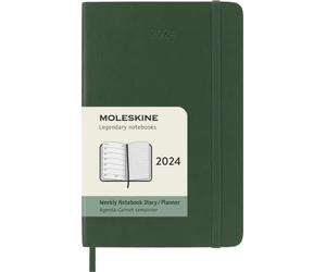 Moleskine Weekly Agenda with Space for Notes 12 Months 2024, Agenda 2024, Size Pocket 9x14, Soft Cover and Elastic Closure, Colour Myrtle Green