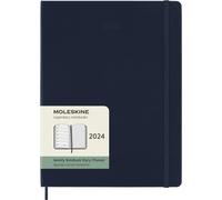 Moleskine Weekly Agenda with Space for Notes 12 Months 2024, Agenda 2024, Size XL 19x25, Hard Cover and Elastic Closure, Colour Sapphire Blue