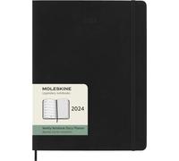 Moleskine Weekly Agenda with Space for Notes 12 Months 2024, Agenda 2024, Size XL 19x25, Soft Cover and Elastic Closure, Colour Black