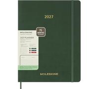 Moleskine Weekly Diary 2026-2027, Soft Cover 15 Month Vertical Essential Planner with Daily Time Slots, XXL Size 23.5x28.14 Cm, Myrtle Green