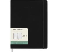 Moleskine Weekly Planner 2025-2026, 18-Month Weekly Planner with Note Space, Hard Cover and Elastic Closure, XL 19 x 25 cm, Black Color