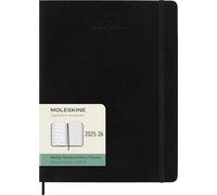 Moleskine Weekly Planner 2025-2026, 18-Month Weekly Planner with Note Space, Soft Cover and Elastic Closure, XL 19 x 25 cm, Black Color