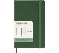 Moleskine Weekly Planner, 2026 Weekly Agenda 12 Months With Space For Notes, With Hard Cover and Elastic Closure, Pocket Size 9x14, Green Color