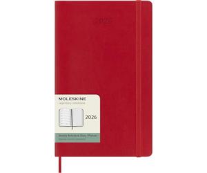 Moleskine Weekly Planner, 2026 Weekly Agenda 12 Months With Space For Notes, With Soft Cover and Elastic Closure, Large Format 13x21, Red Color