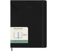Moleskine Weekly Planner, Weekly Agenda with Space for Notes 12 Months 2025, Hard Cover and Elastic Closure, Black Color, Extra Large Format 19x25 cm