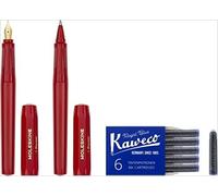 Moleskine x Kaweco Fountain Pen in ABS plastic with Gold-Plated Size M Nib and Refillable Ballpen for Writers, Note-Takers, Refill 1.0mm with Blue Ink and 6 Blue Ink Cartridges included, Color Red