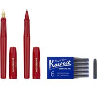 Moleskine x Kaweco Fountain Pen in ABS plastic with Gold-Plated Size M Nib and Refillable Ballpen for Writers, Note-Takers, Refill 1.0mm with Blue Ink and 6 Blue Ink Cartridges included, Color Red