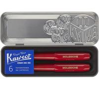 Moleskine x Kaweco Fountain Pen in ABS plastic with Gold-Plated Size M Nib and Refillable Ballpen for Writers, Note-Takers, Refill 1.0mm with Blue Ink and 6 Blue Ink Cartridges included, Color Red