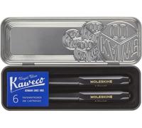 Moleskine x Kaweco Fountain Pen in ABS plastic with Gold-Plated Size M Nib and Refillable Ballpen for Writers, Note-Takers, Refill 1.0mm with Blue Ink and 6 Blue Ink Cartridges included, Color Black