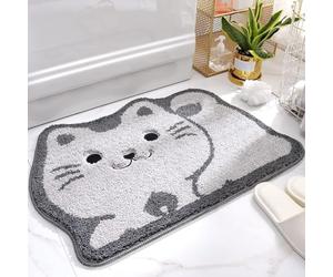 Molesun Cute Animal Bathroom Rug, Absorbent Microfiber Bath Rug Non-Slip Soft Shower Rug, Plush Shaggy Bath Mats for Bathroom Floor, Tub and Shower, Machine Washable, 47x70cm, Cat