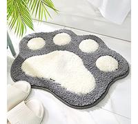 Molesun Paw Shaped Bath Mat, Cute Bathroom Rug Non-Slip, Soft Microfiber Water Absorbent Thick Shower Rug, Machine Washable Bath Rug for Bathroom Bedroom, Gray, 17x23