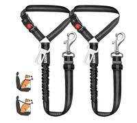 MOLHEM 2 Pack Pet Dogs Seat Belt for Car,Adjustable Safety Elastic Lead Harness for Cars,Anti Shock Elasticated Cushioned Leash (Black)