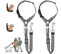 MOLHEM 2 Pack Pet Dogs Seat Belt for Car, Adjustable Safety Elastic Lead Harness for Cars, Anti Shock Elasticated Cushioned Leash (Grey)