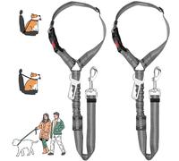 MOLHEM 2 Pack Pet Dogs Seat Belt for Car, Adjustable Safety Elastic Lead Harness for Cars, Anti Shock Elasticated Cushioned Leash (Grey)