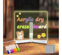 MOLHEM 20x20CM Acrylic LED Drawing Board for Children, 7 Colors Pen/Stand, LED Writing Message Board Dry Erase, Memo Tablet Letter Note Arts Doodle Whiteboard, Gifts for Child Home Office Cafe School