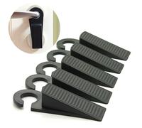 MOLHEM 5 Pack Hangable Rubber Door Stoppers - Heavy Duty Wedge Design, Wall Protector & Sound Dampening, Ideal for Coarse Floors and Floorboards, Black