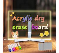 MOLHEM Acrylic LED Message Board with 7 Colors Pen/Stand,LED Writing Message Board Acrylic Dry Erase 30x20CM,Memo Tablet Letter Note Arts Doodle Whiteboard,Gifts for Child Home Office Cafe School