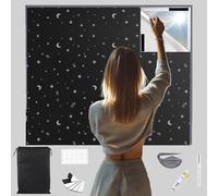 MOLHEM Portable Blackout Blinds 145 * 200CM,100% Blackout Blind Curtain for Window, Stick On Window No Drill Blackout Blinds,Cut to Any Size, Nursery Black Out Blinds for Baby(Black+Star)