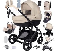 MoLi 4 in 1 Pushchair Pram Baby Stroller, Travel System 4 in 1 with Reversible Two Pushing Modes, Newborn Infant Buggy with One-Click Folding, Toddler Carriage Aluminium Frame (H2 Yellowish)