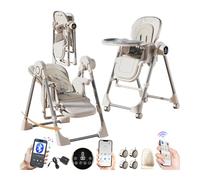MoLi Electric Bluetooth Smart PU Leather Highchair, High Chairs with Swinging Function, Baby High Chair for Babies and Toddlers, Removable Double Tray Baby Seat Feeding Chairs (E8121 White)