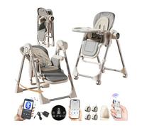 MoLi Electric Bluetooth Smart PU Leather Highchairs, Baby High Chair with Swinging Function, High Chairs for Babies and Toddlers, Removable Double Tray Baby Seat Feeding Chairs (E8121 Grey)
